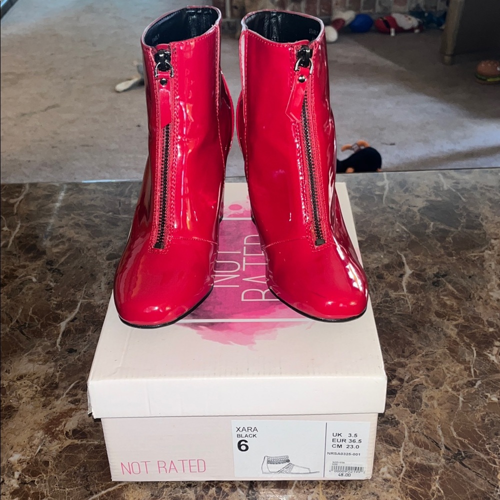 Tahari Glossy Red Ankle Booties
